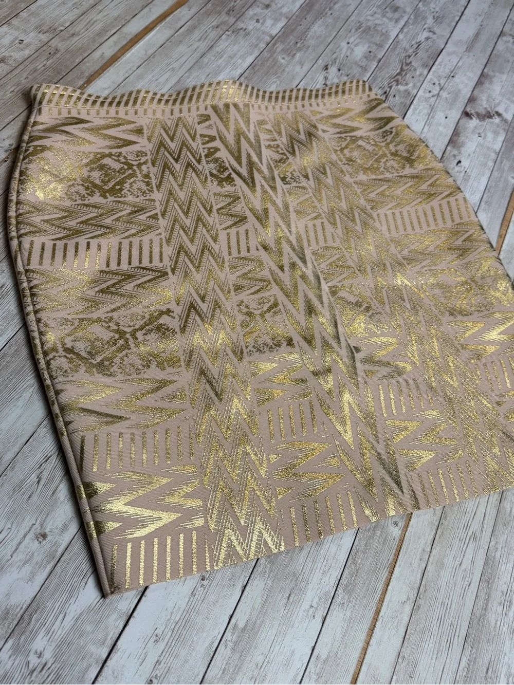 Metallic Gold Patterned Beige Pencil Skirt - Picture 3 of 5